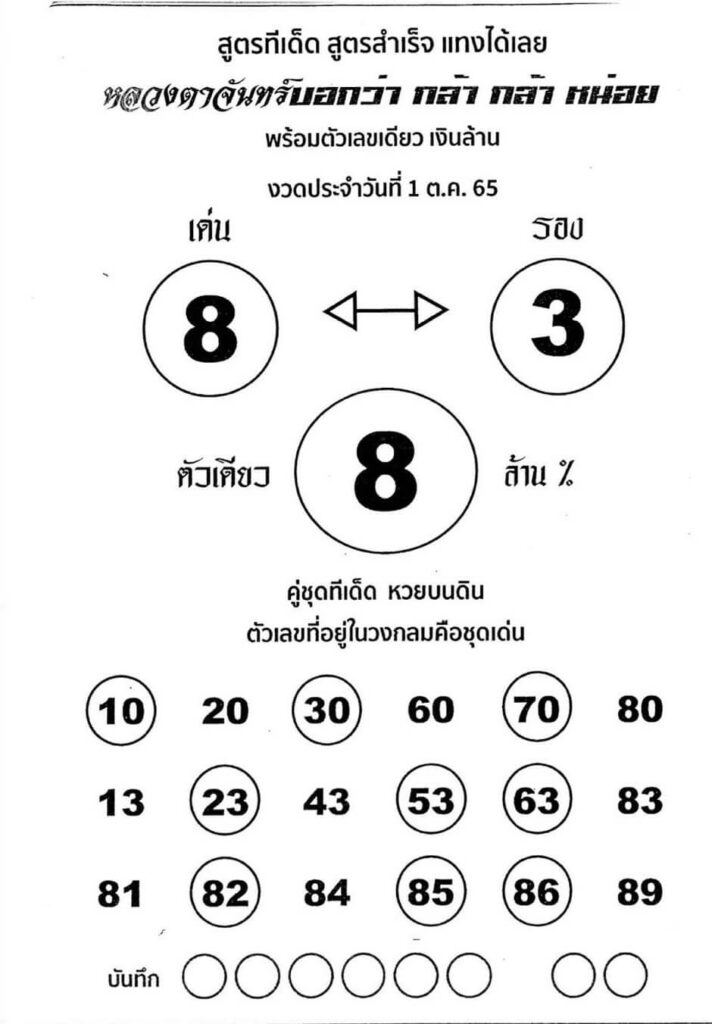 หวยไทย หวยหลวงตาจันทร์1-10-65