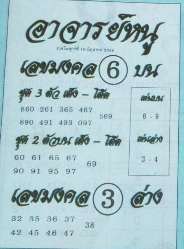 หวยอาจารย์หนู 16-6-66